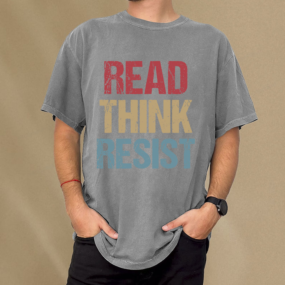 Pagewings Read Think Resist Unisex Washed T-shirt