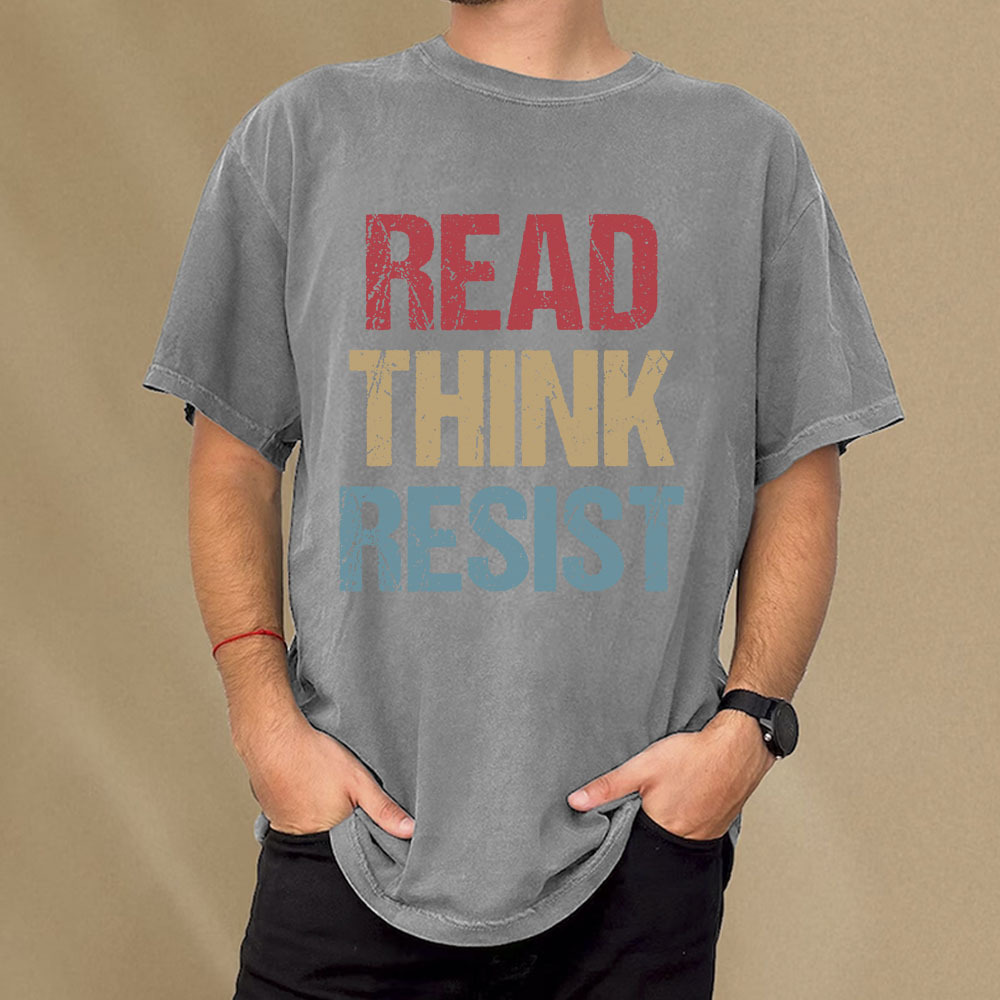 Pagewings Read Think Resist Unisex Washed T-shirt