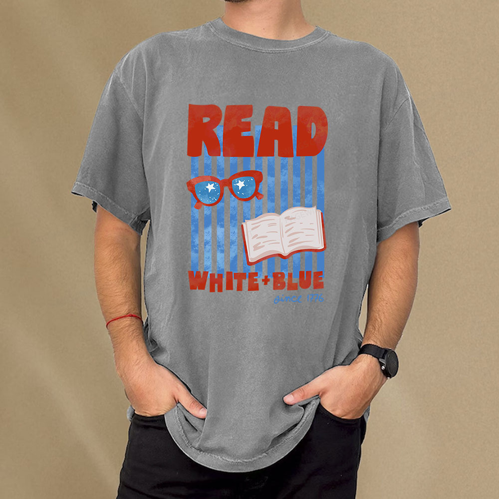 Pagewings Read White Blue Fourth Of July Book Unisex Washed T-shirt