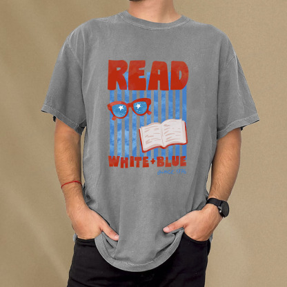 Pagewings Read White Blue Fourth Of July Book Unisex Washed T-shirt