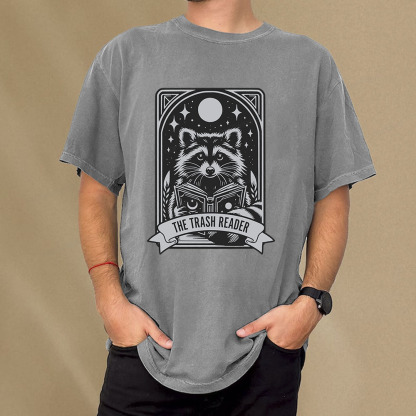 Pagewings The Trash Reader Raccoon Unisex Washed T-shirt
