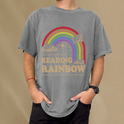 Pagewings Reading Rainbow Librarian Unisex Washed T-shirt