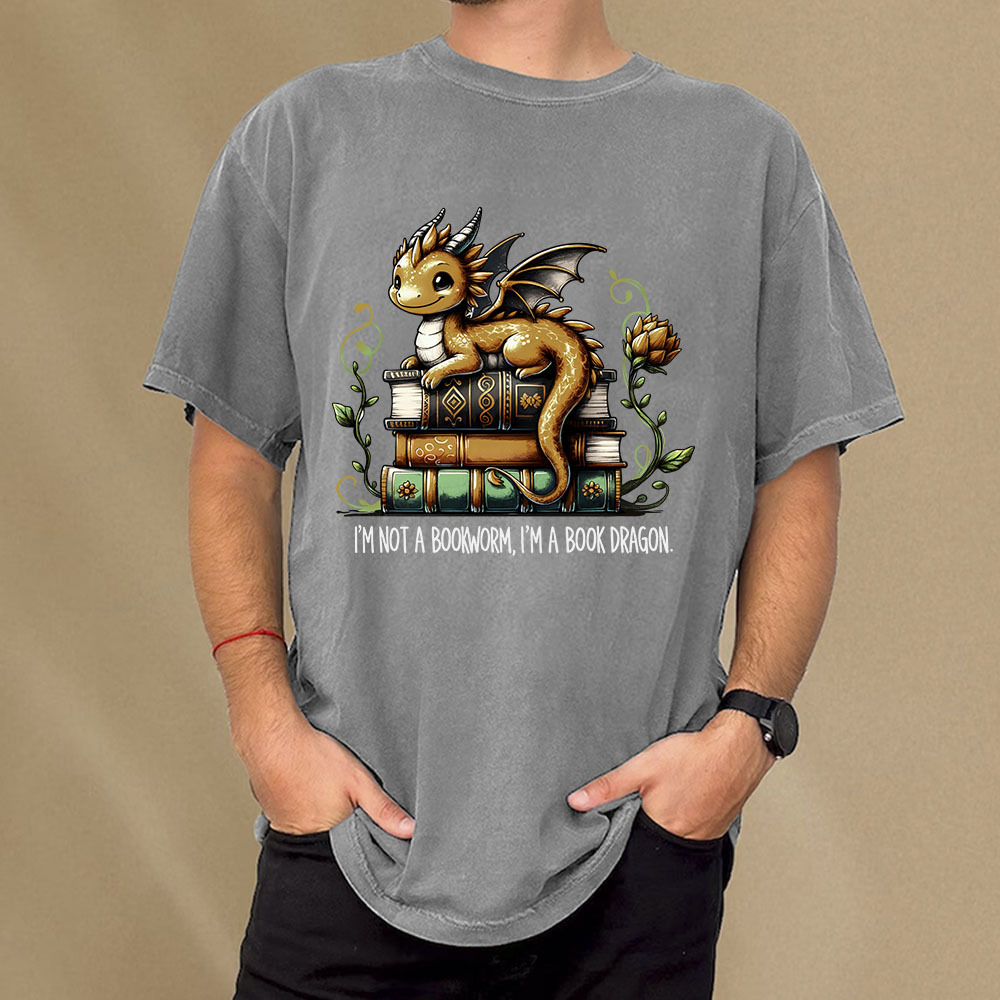 Pagewings Book Lover I'm Not A Bookworm I'm A Book Dragon  Unisex Washed T-shirt
