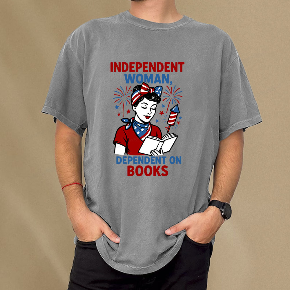 Pagewings Independent Woman, Dependent On Books Unisex Washed T-shirt