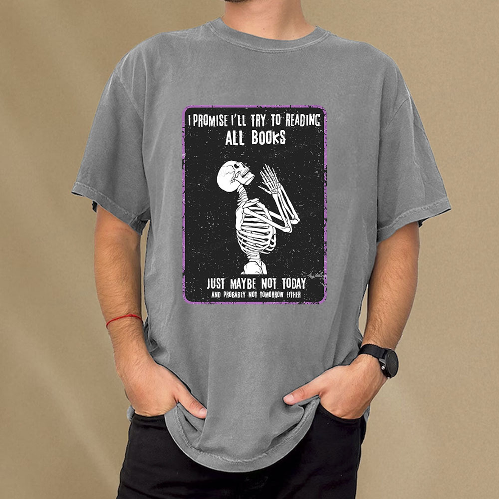 Pagewings I Promise I’ll Try To Reading All Books Unisex Washed T-shirt