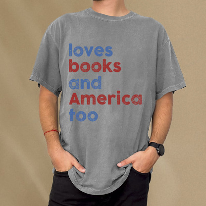 Pagewings Loves Books and America Too Unisex Washed T-shirt