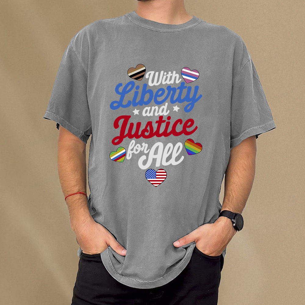 Pagewings With Liberty And Justice For All Unisex Washed T-shirt
