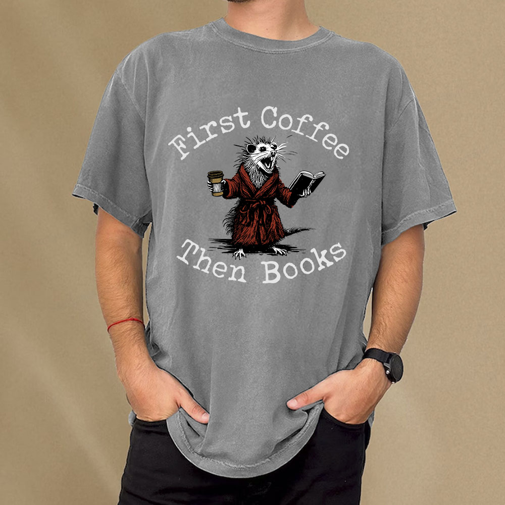 Pagewings First Coffee Then Books Unisex Washed T-shirt