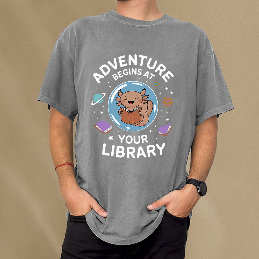 Pagewings Adventure Begins At Your Library Unisex Washed T-shirt