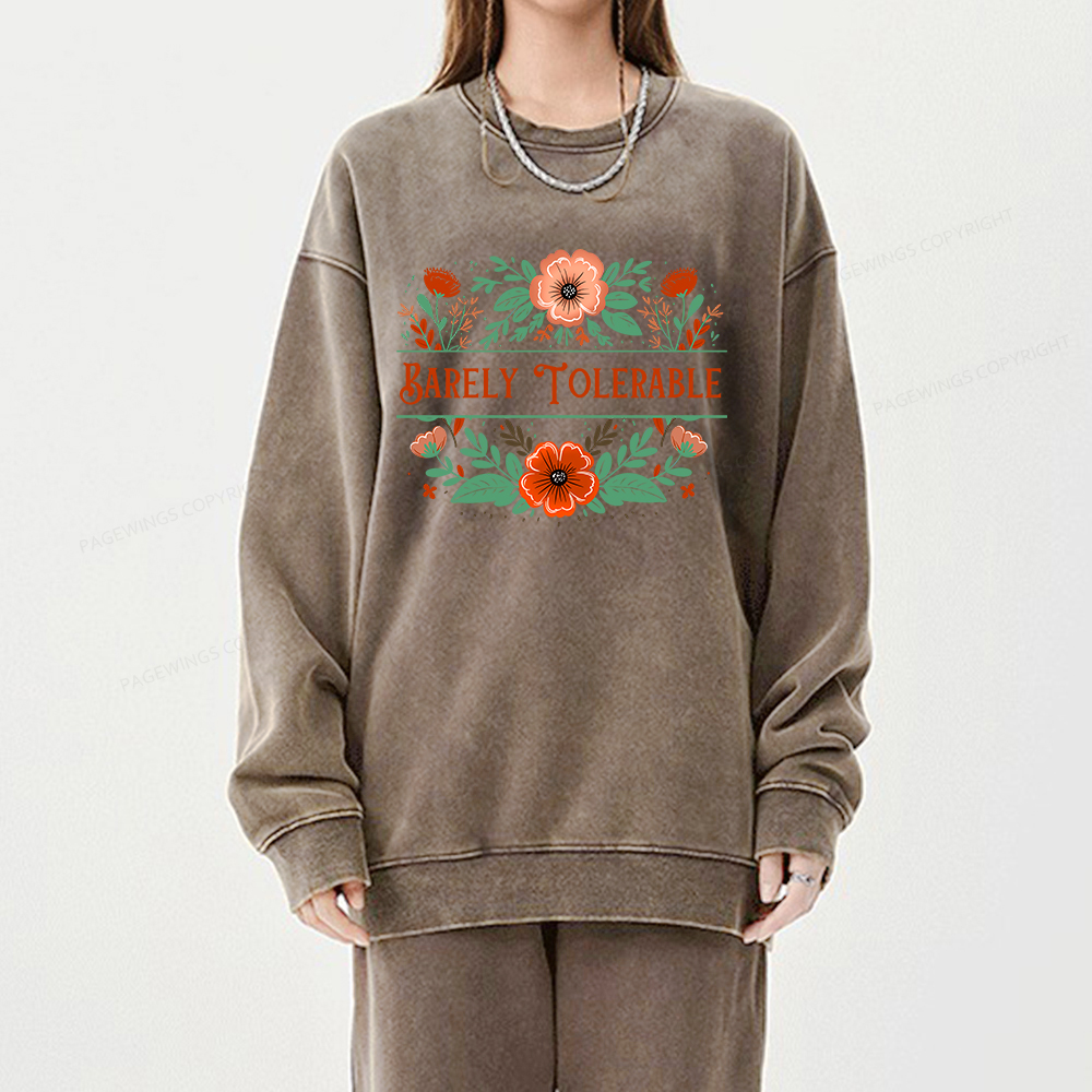 Pagewings  Barely Tolerable Book Lover Bookish Unisex Washed Sweatshirt
