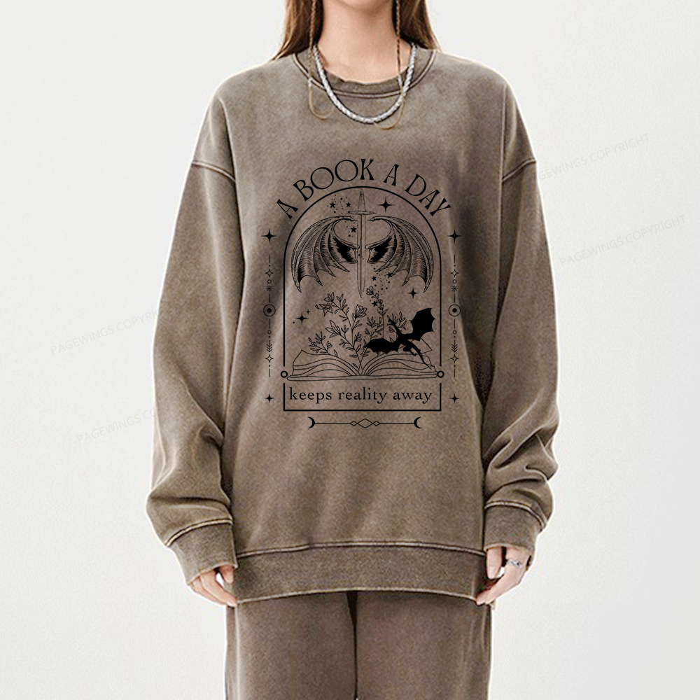Pagewings A Book a Day Dragon Unisex Washed Sweatshirt