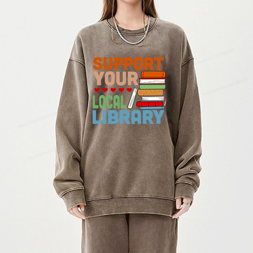 Pagewings Support Your Local Library Unisex Washed Sweatshirt