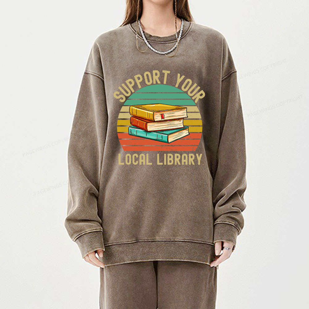 Pagewings Support Your Local Library Unisex Washed Sweatshirt