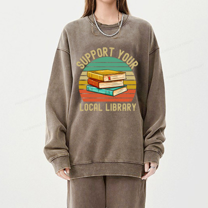 Pagewings Support Your Local Library Unisex Washed Sweatshirt