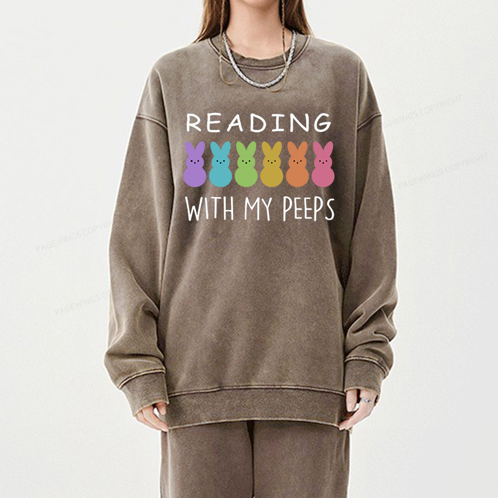Pagewings Reading With My Peeps Unisex Washed Sweatshirt