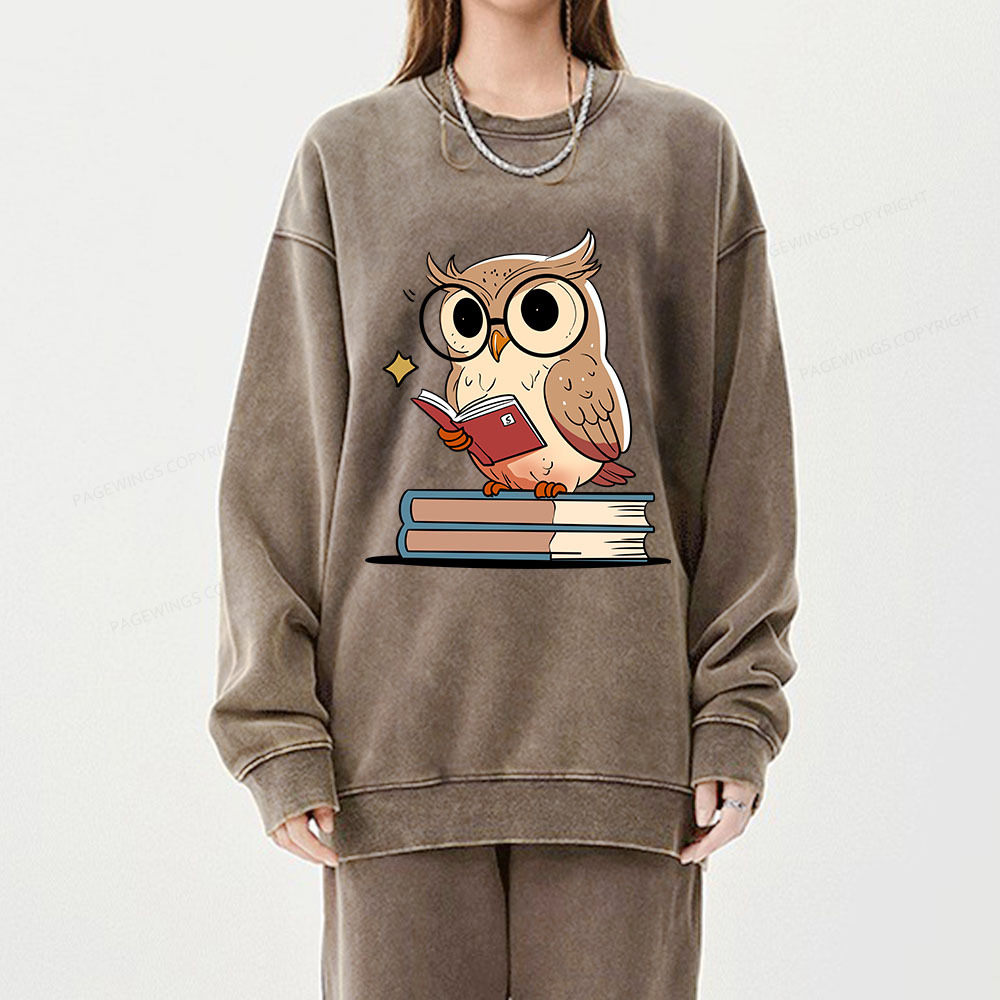 Pagewings The Owl Reader Unisex Washed Sweatshirt
