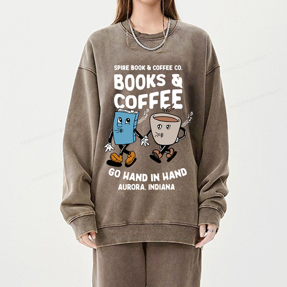 Pagewings Books Coffee Unisex Washed Sweatshirt