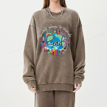 Pagewings World Belongs to Those Who Read Unisex Washed Sweatshirt