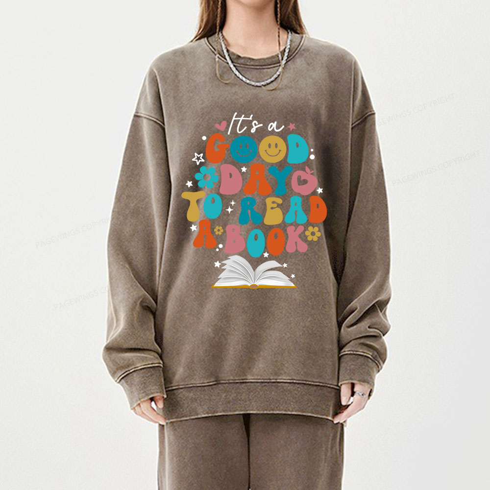 Pagewings Good Day To Read A Book Unisex Washed Sweatshirt