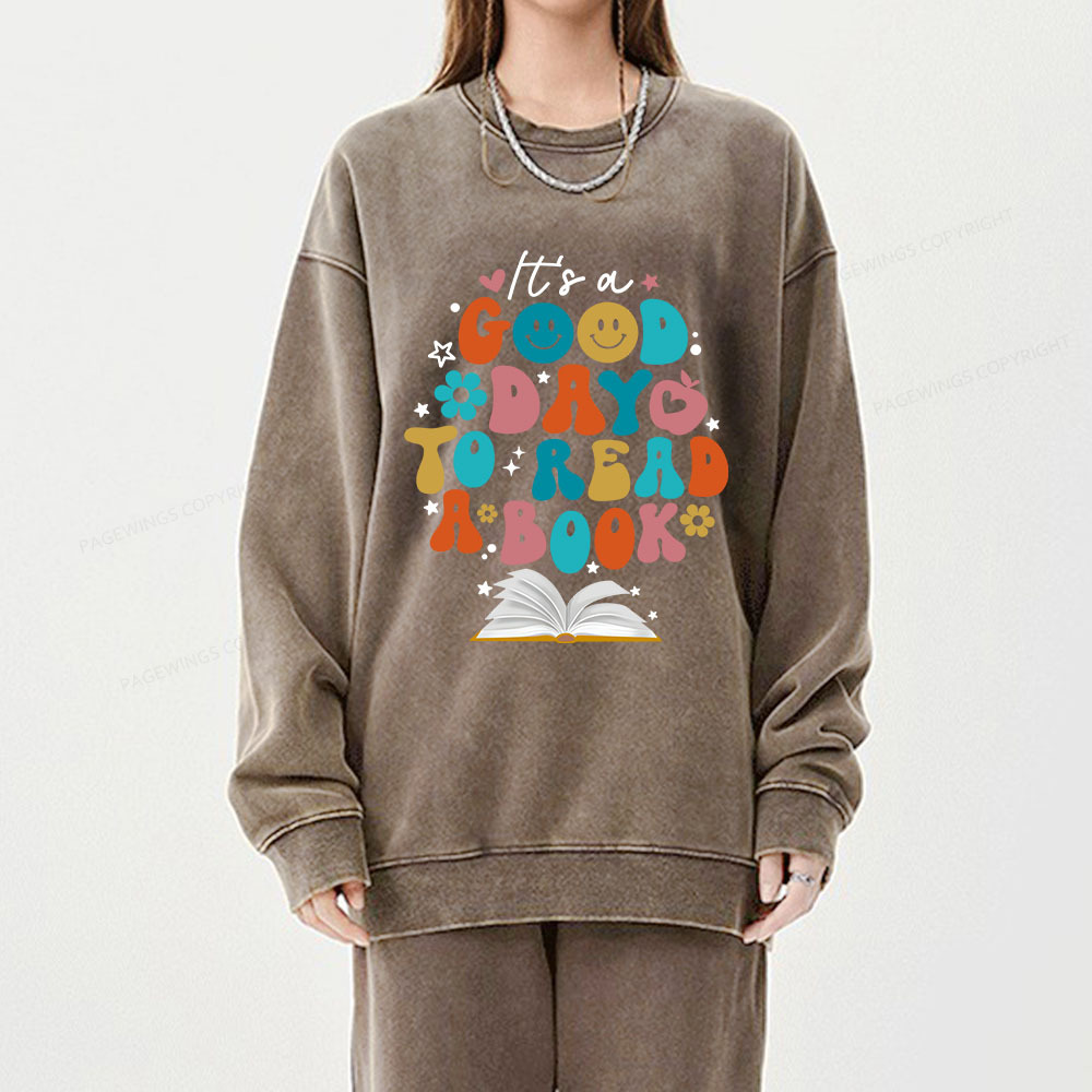 Pagewings Good Day To Read A Book Unisex Washed Sweatshirt