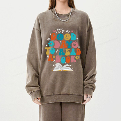 Pagewings Good Day To Read A Book Unisex Washed Sweatshirt