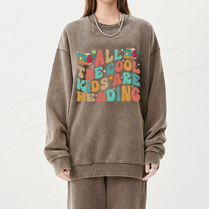 Pagewings All The Cool Kids Are Reading Unisex Washed Sweatshirt