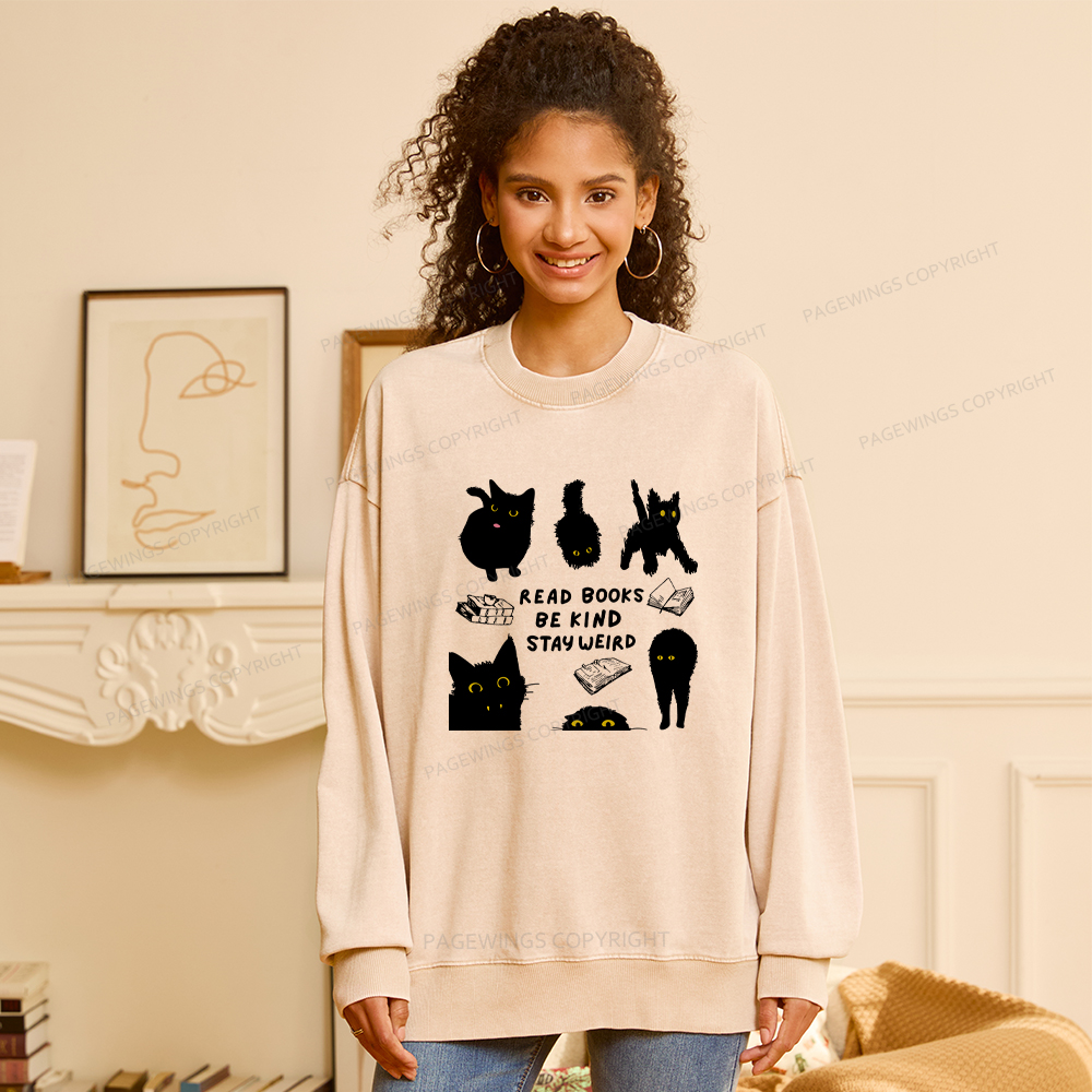 Pagewings Read Books Be Kind Stay Weird Unisex Washed Sweatshirt