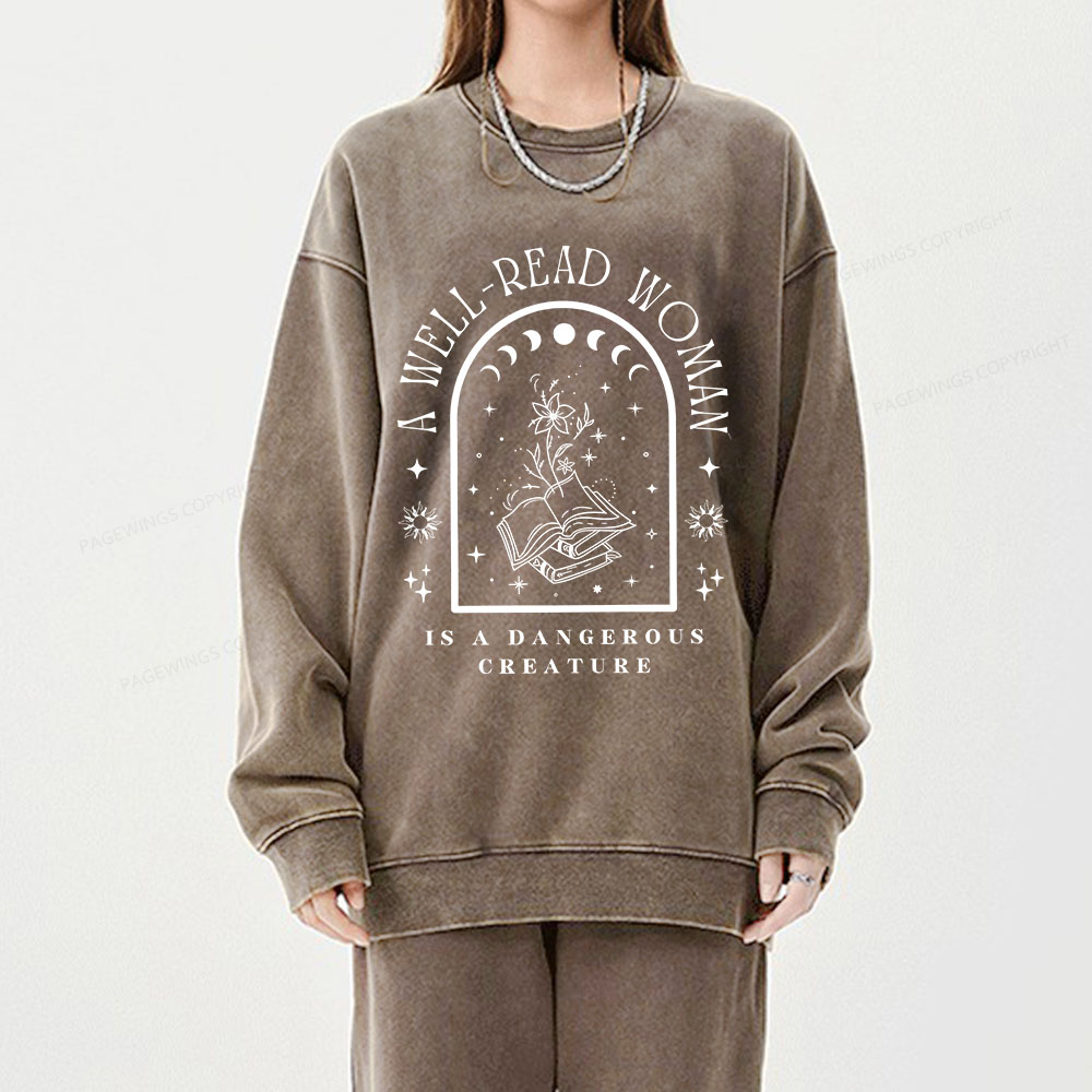 Pagewings A Well Read Woman Bookish Unisex Washed Sweatshirt