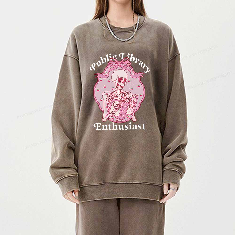 Pagewings Public Library Enthusiast  Unisex Washed Sweatshirt
