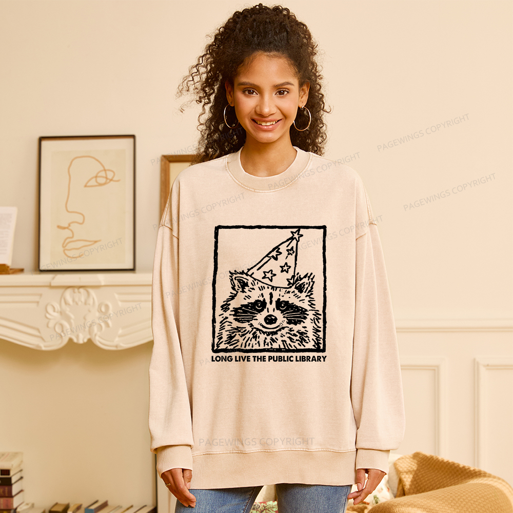 Pagewings Long Live The Public Library Unisex Washed Sweatshirt