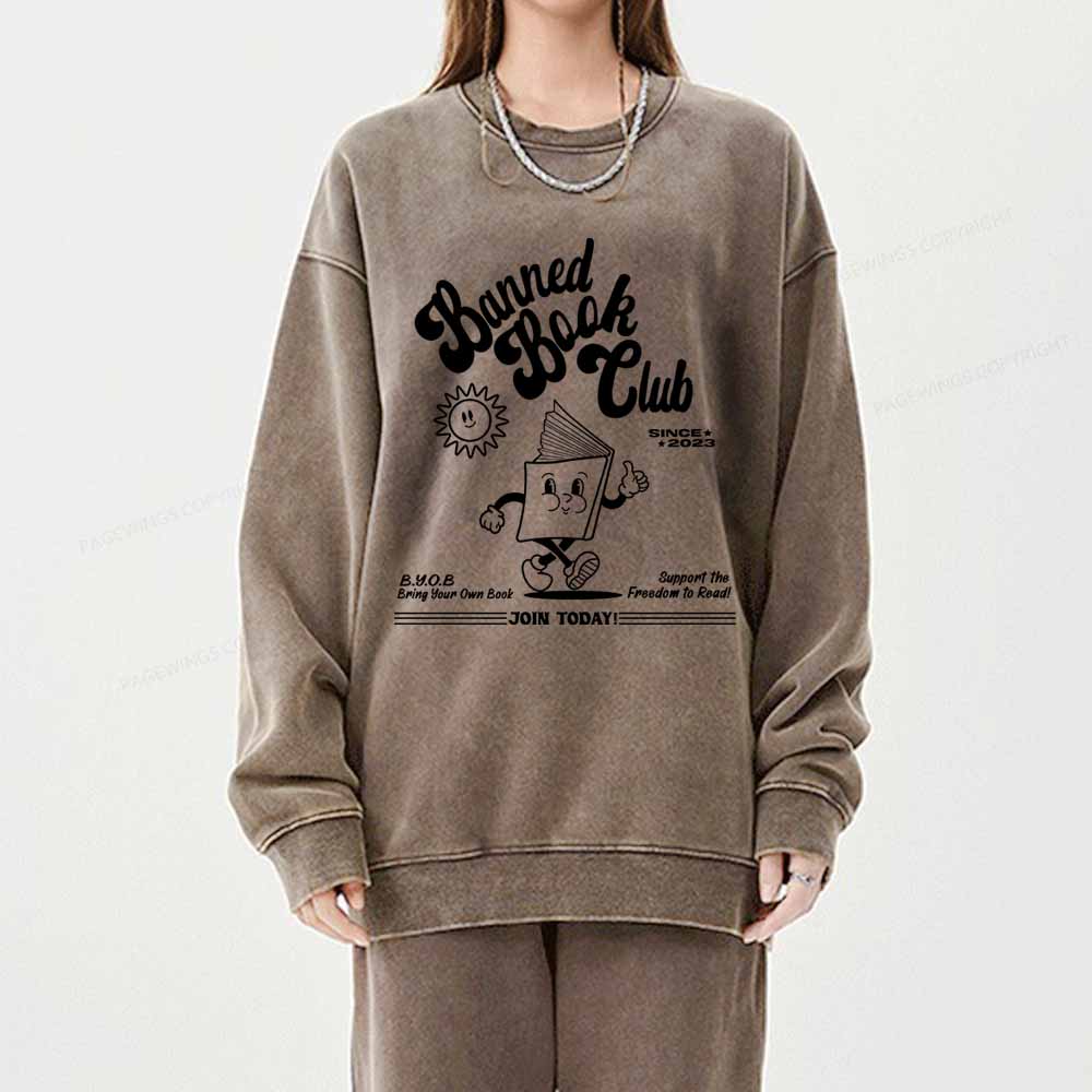 Pagewings Read Banned Books Unisex Washed Sweatshirt