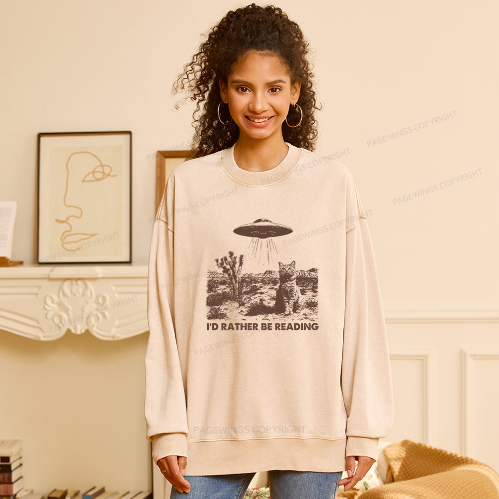 Pagewings I'd Rather Be Reading Unisex Washed Sweatshirt