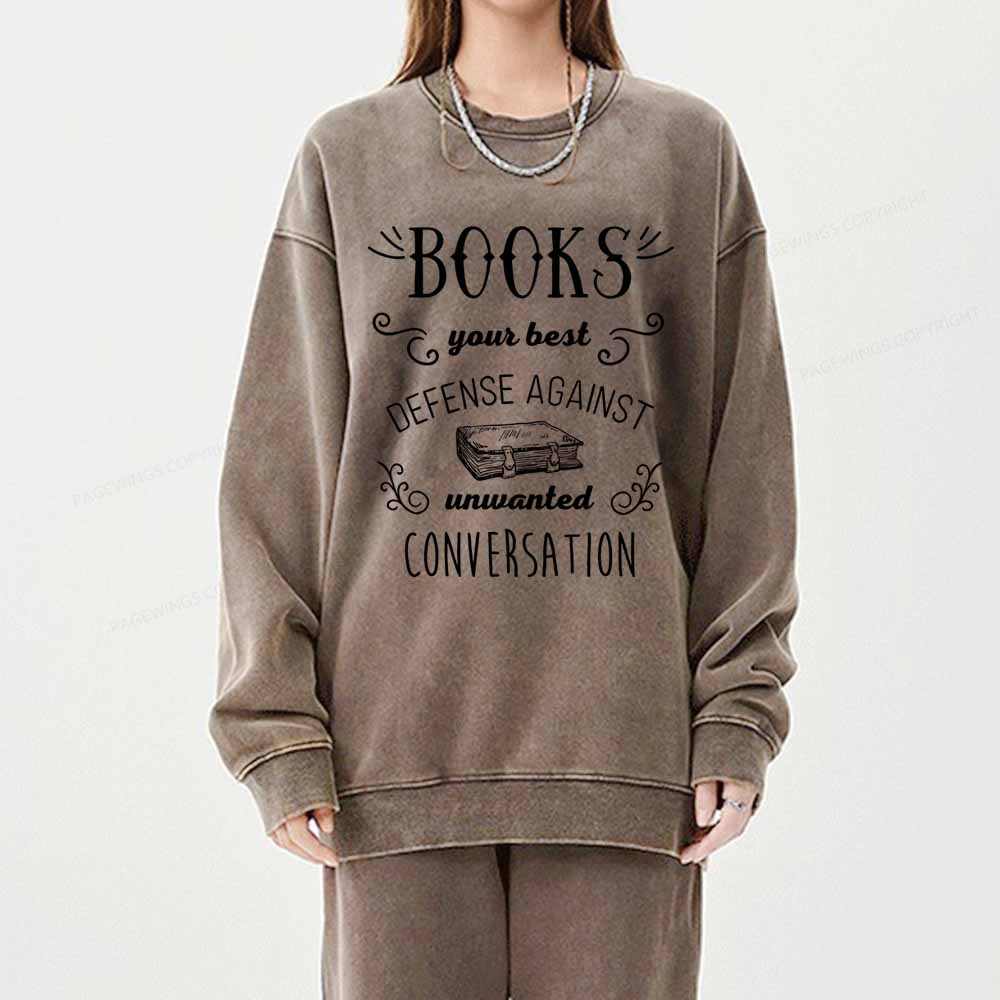 Pagewings Books your best defense Book Reading Unisex Washed Sweatshirt