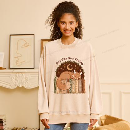 Pagewings Stay Foxy Keep Reading Unisex Washed Sweatshirt