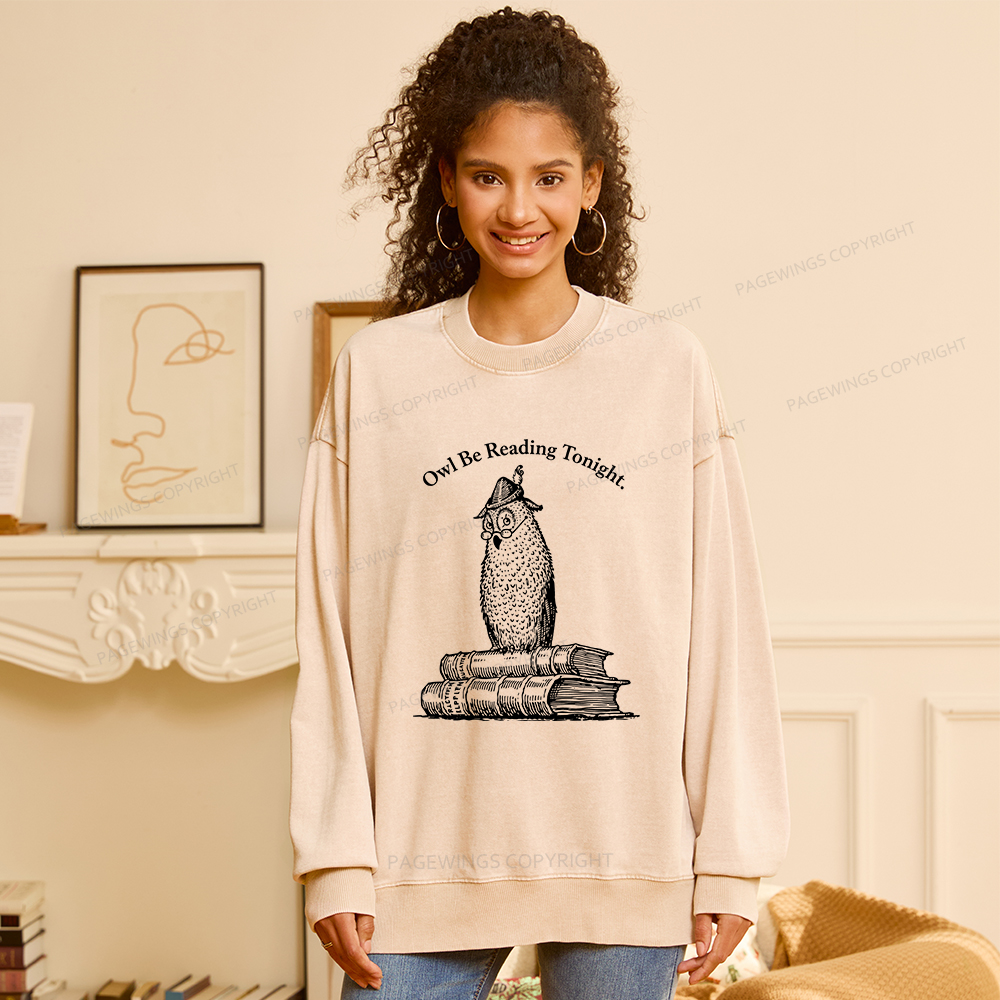 Pagewings Owl Be Reading Tonight Unisex Washed Sweatshirt