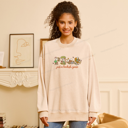 Pagewings Just a Bookish Goose Unisex Washed Sweatshirt