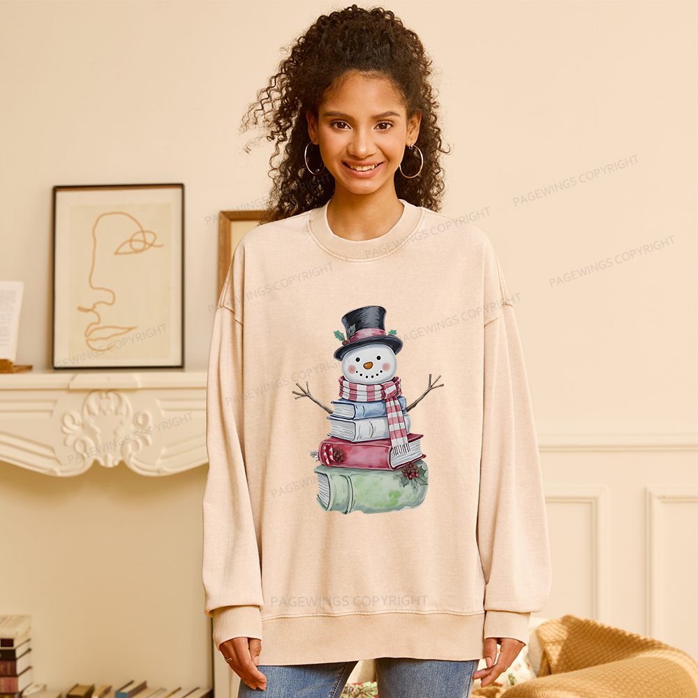 Pagewings Snowman Book Unisex Washed Sweatshirt