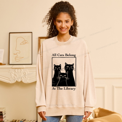 Pagewings All Cats Belong At The Library Unisex Washed Sweatshirt