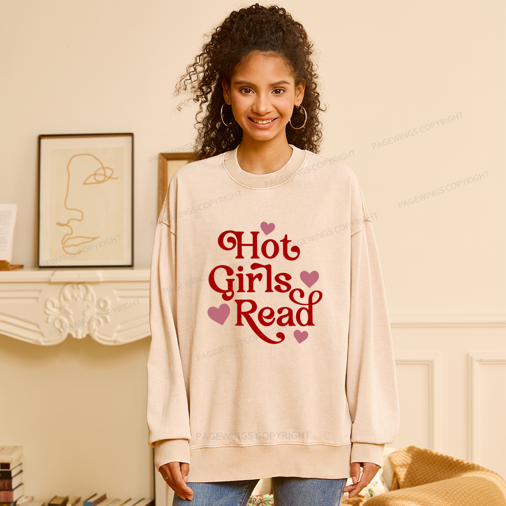 Pagewings Hot Girls Read Unisex Washed Sweatshirt