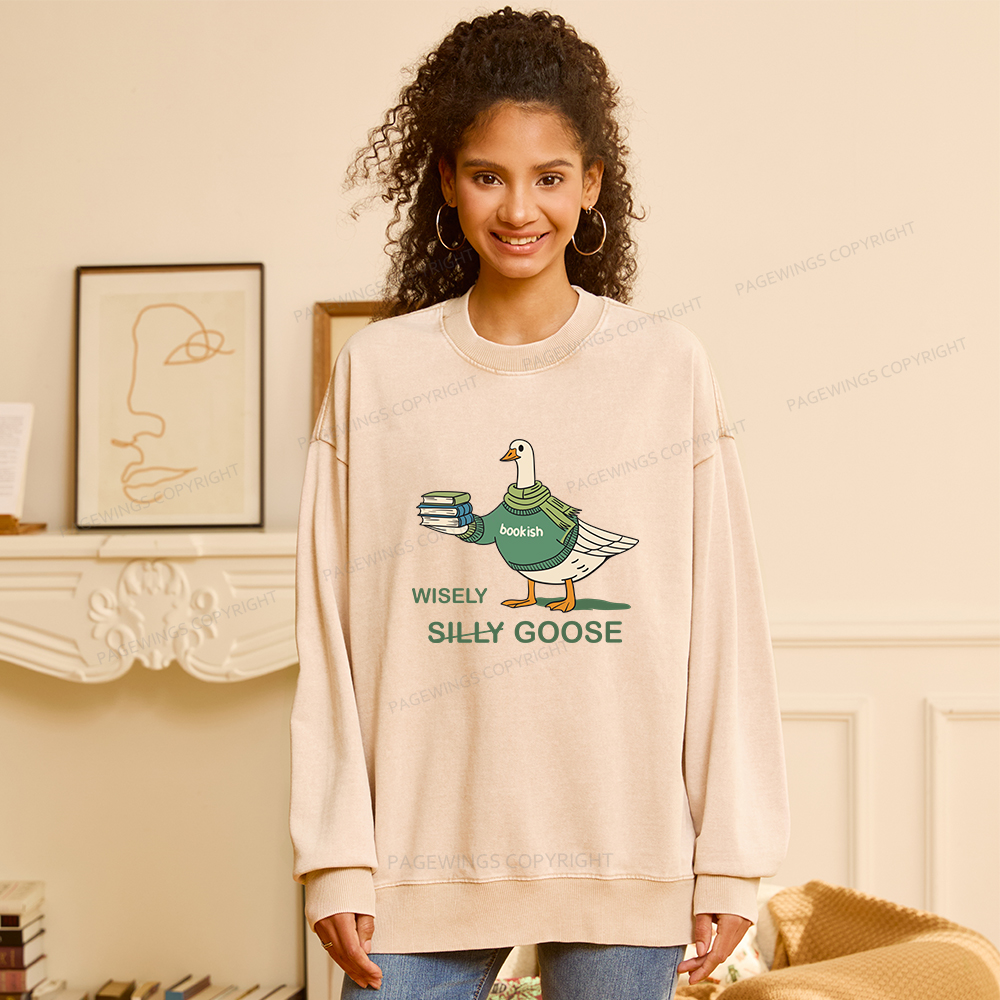 Pagewings Wisely Silly Goose  Unisex Washed Sweatshirt