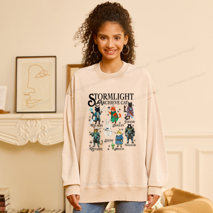 Pagewings Cat Characters Unisex Washed Sweatshirt