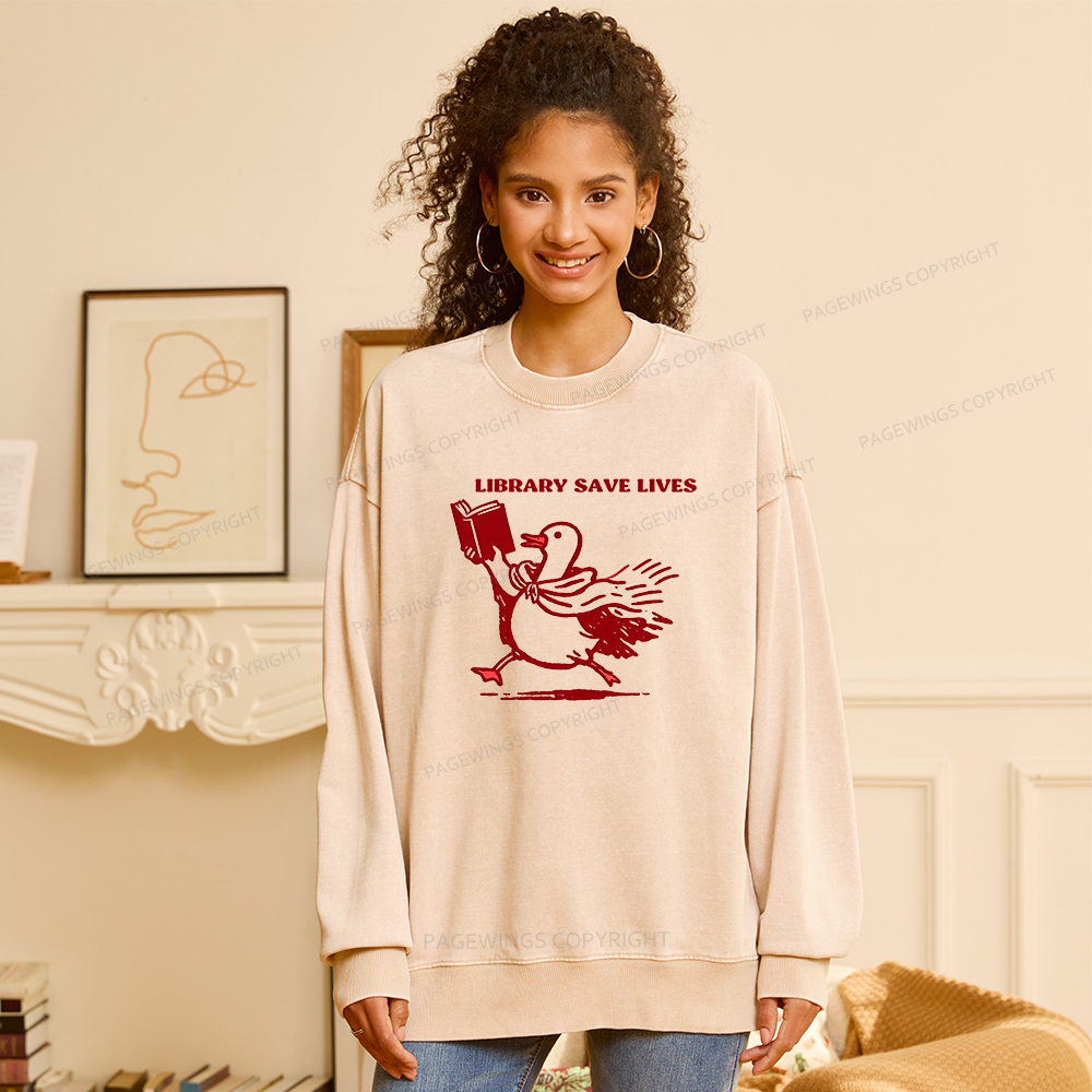 Pagewings Library Save Lives Unisex Washed Sweatshirt