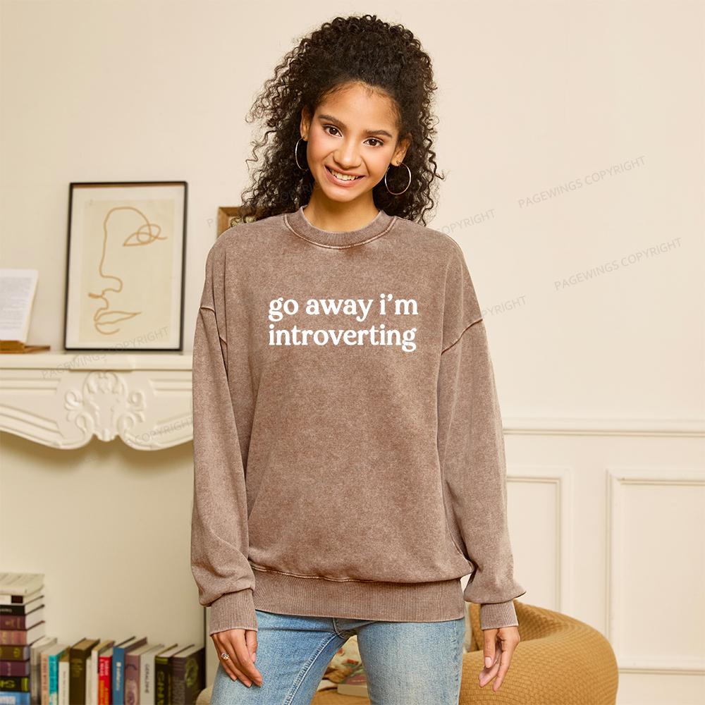 Pagewings Go Away I'm Introverted Unisex Washed Sweatshirt