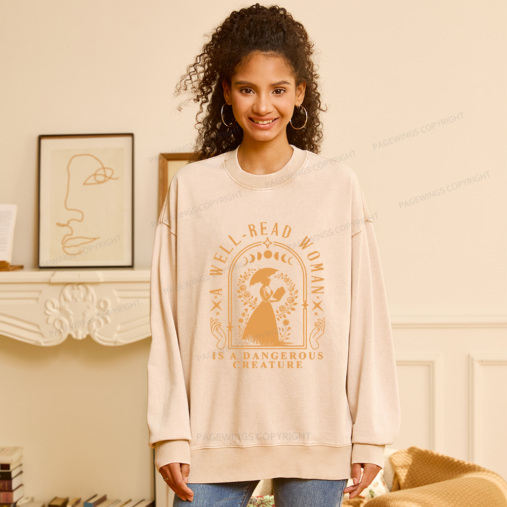 Pagewings A Well-Read Woman Is A Dangerous Creature Unisex Washed Sweatshirt