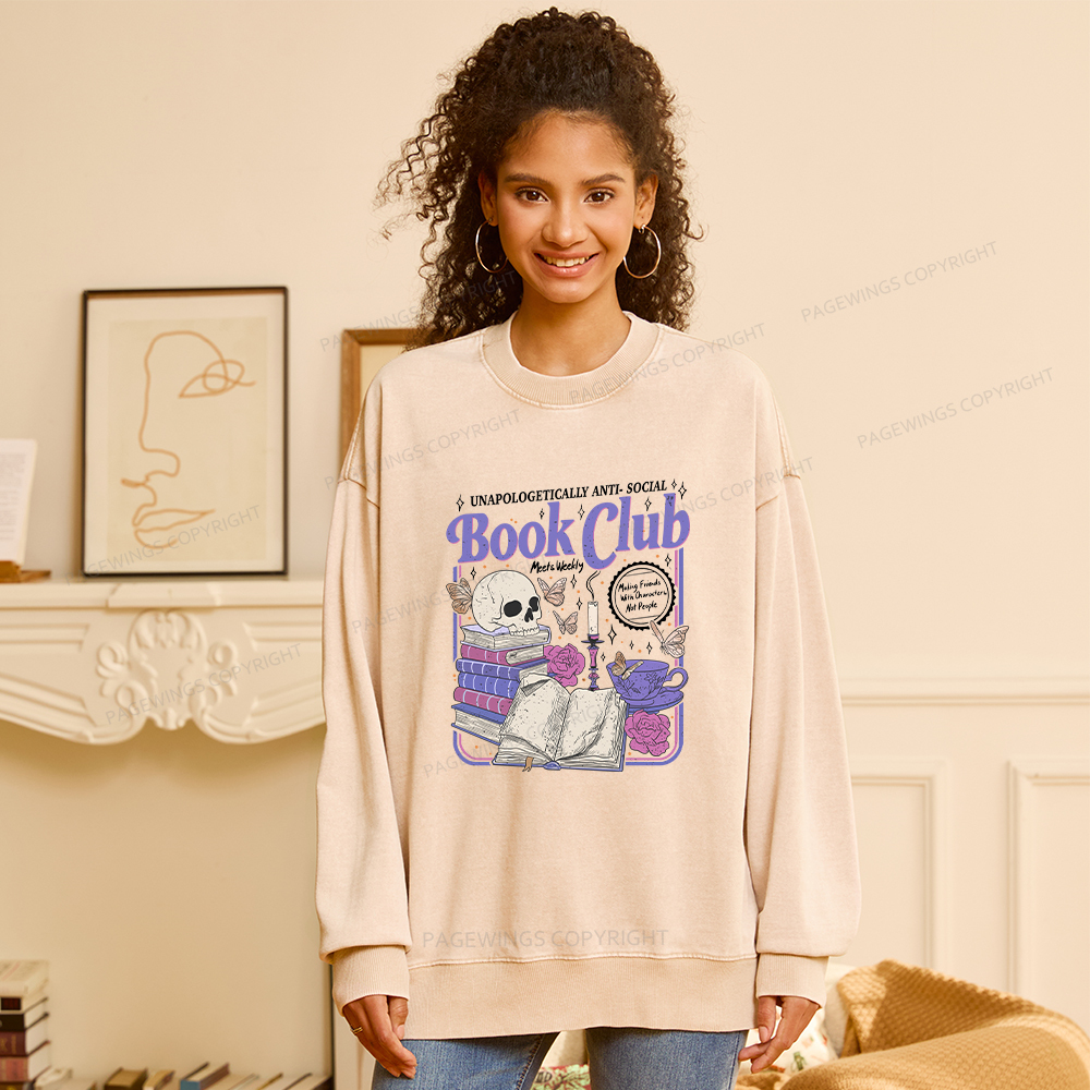 Pagewings Anti Social Book Club Unisex Washed Sweatshirt