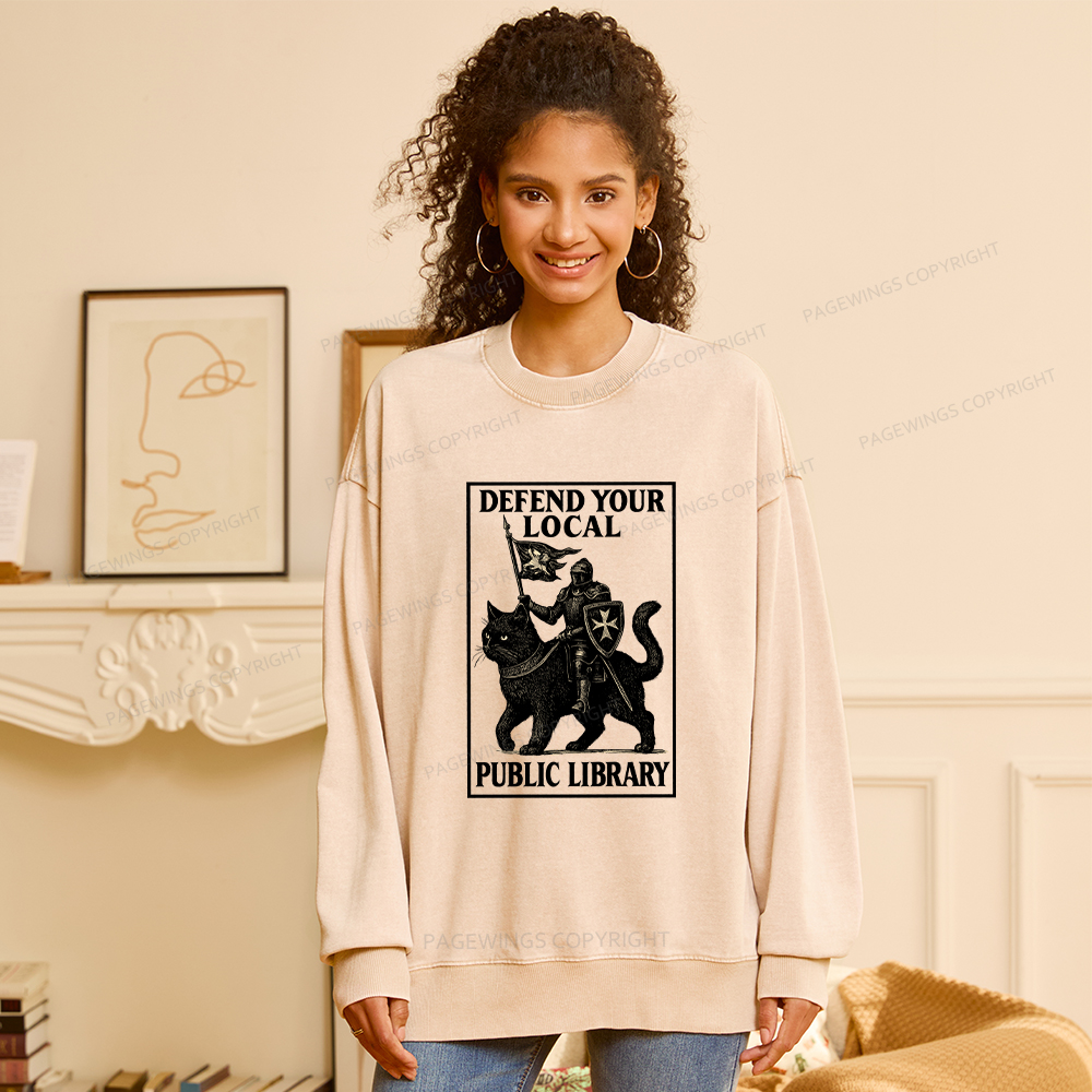 Pagewings Defend Your Local Library Unisex Washed Sweatshirt