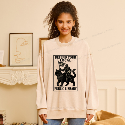 Pagewings Defend Your Local Library Unisex Washed Sweatshirt