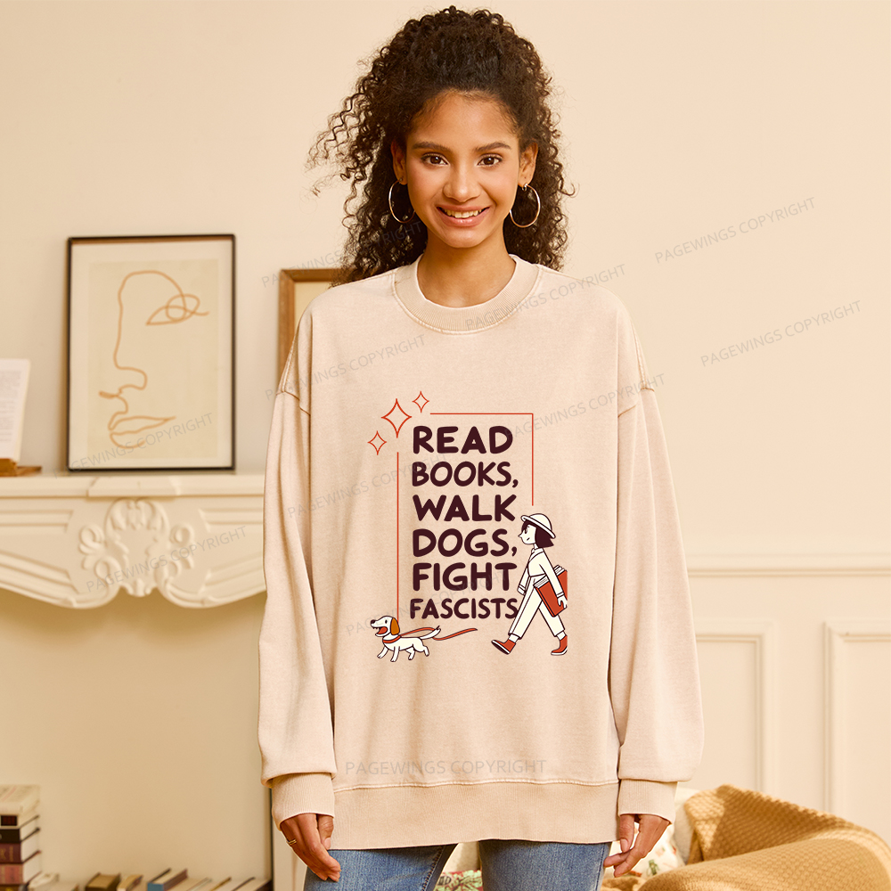 Pagewings Read Books Walk Dogs Unisex Washed Sweatshirt