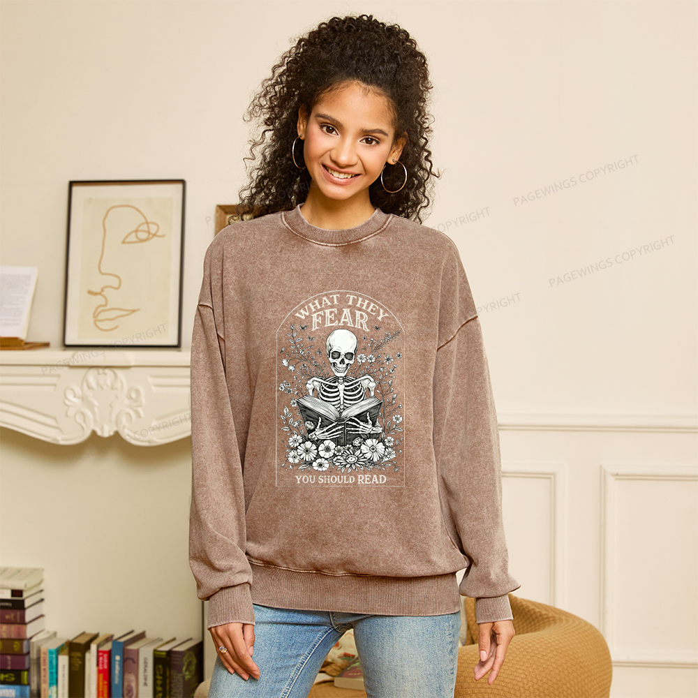 Pagewings What They Fear Fear You Should Read Unisex Washed Sweatshirt