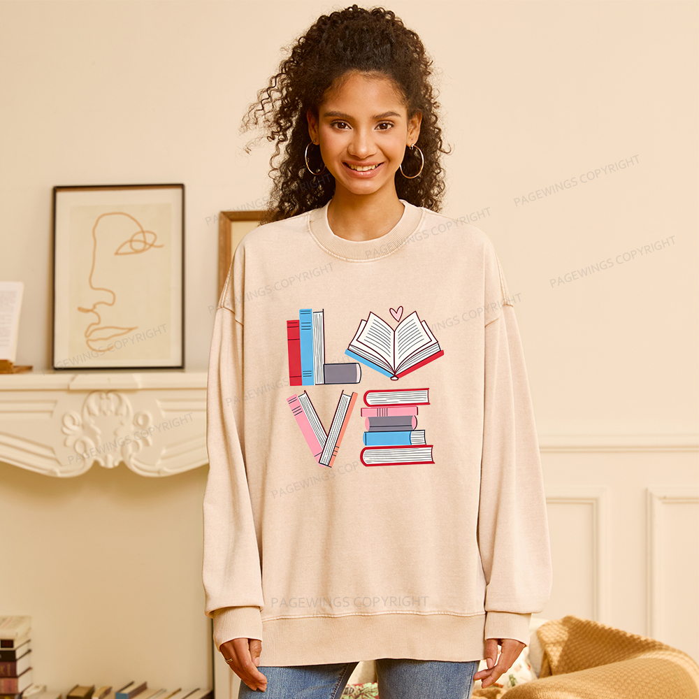 Pagewings Books Lovers Valentines Unisex Washed Sweatshirt